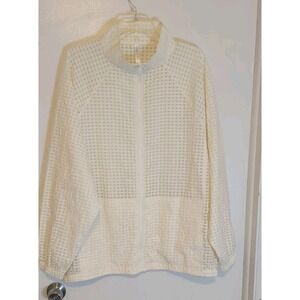 Fabletics Cleo Jacket Lightweight Semi Sheer Gingham Cream Ivory Pockets Plus 1X